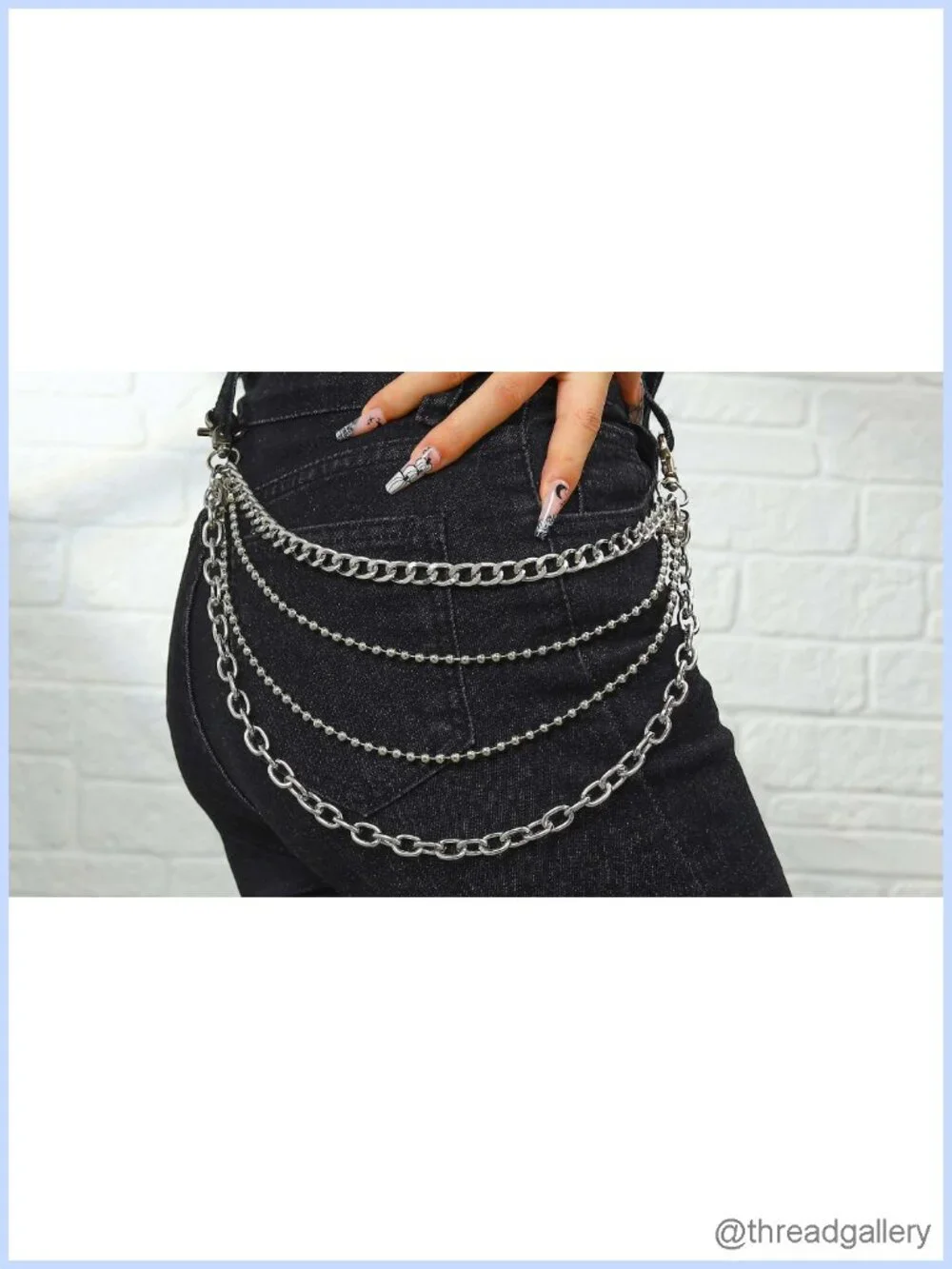 Punk Silver Jean Chain Belt 4-Layer Alloy Pocket Chain
